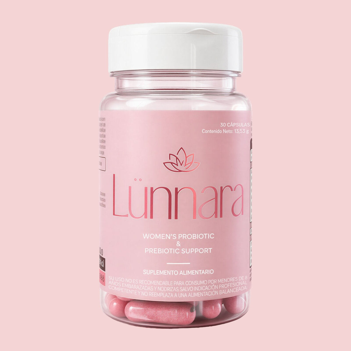 Frasco Lünnara Women's Probiotic & Prebiotic Support, 30 cápsulas